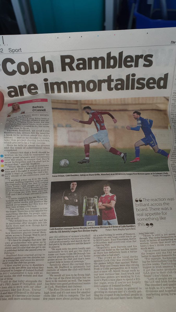 JimmystaffordDJ's tweet photo. Well done @Thomas_Stafford great write up and well deserved for you. @CobhRamblersFC #EveningEcho #Ramblers #Cobh https://t.co/u5SrrMeGRC