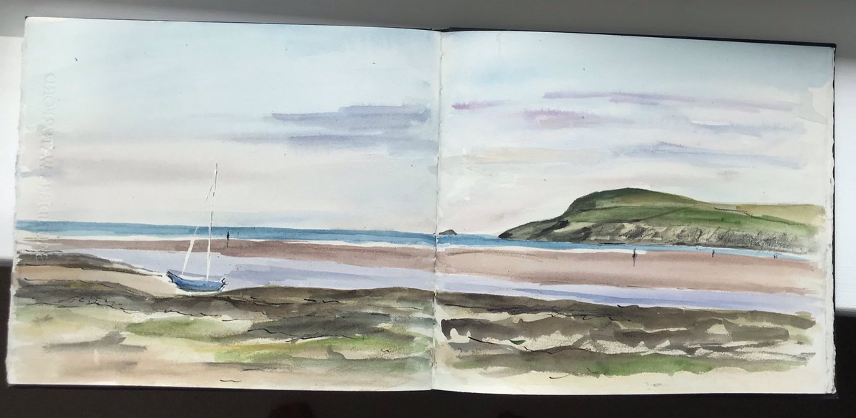 El1zab3thCook's tweet photo. My time in West Wales, needed to do some sketching. Loved exploring colour but I need to work quickly and not fuss. @GraniteElements #mycreativeweek #Parrog #Westwales #sketch #Watercolour https://t.co/lH1KDuQQAk