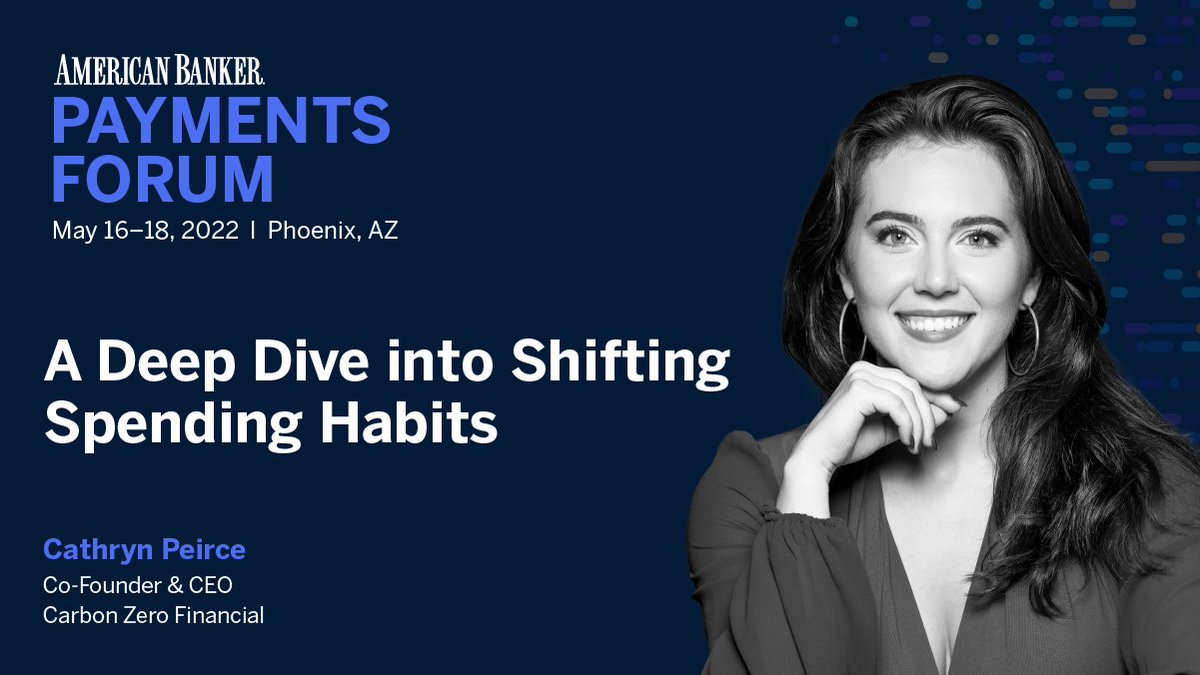<a href="/CathrynPeirce/">Cathryn Peirce 🌍</a>, Co-Founder &amp; CEO of <a href="/CarbonZero_/">Carbon Zero Financial</a> will join us at #PaymentsForum to discuss dramatic shifting behaviors toward conscious consumerism. Register today. trib.al/Wno0qrb