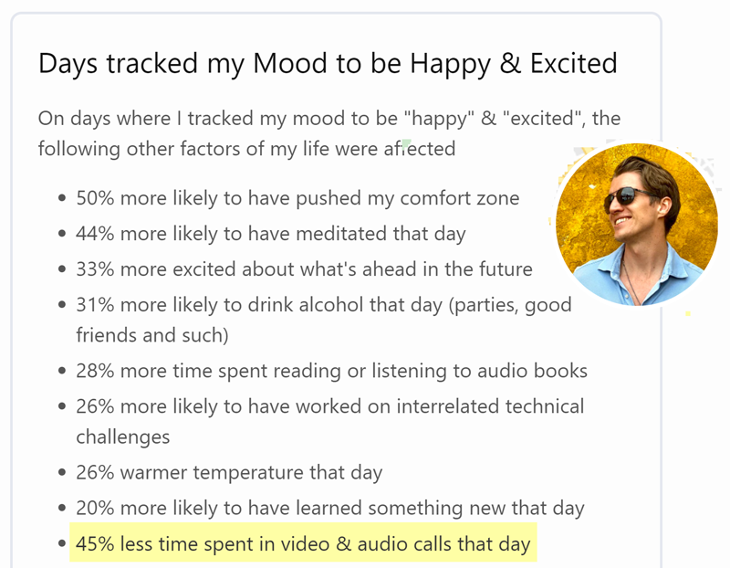 Ever wished you tracked your comings, goings &amp; moods? <a href="/KrauseFx/">Felix Krause</a> did. I💛it ~ especially insights about what happens when Felix is happy (good things!). LESSON: When we pursue joy, great things flow ~ via <a href="/hackernews__/">News.YC</a> howisfelix.today
#mood #PositiveVibes #PositiveEnergy