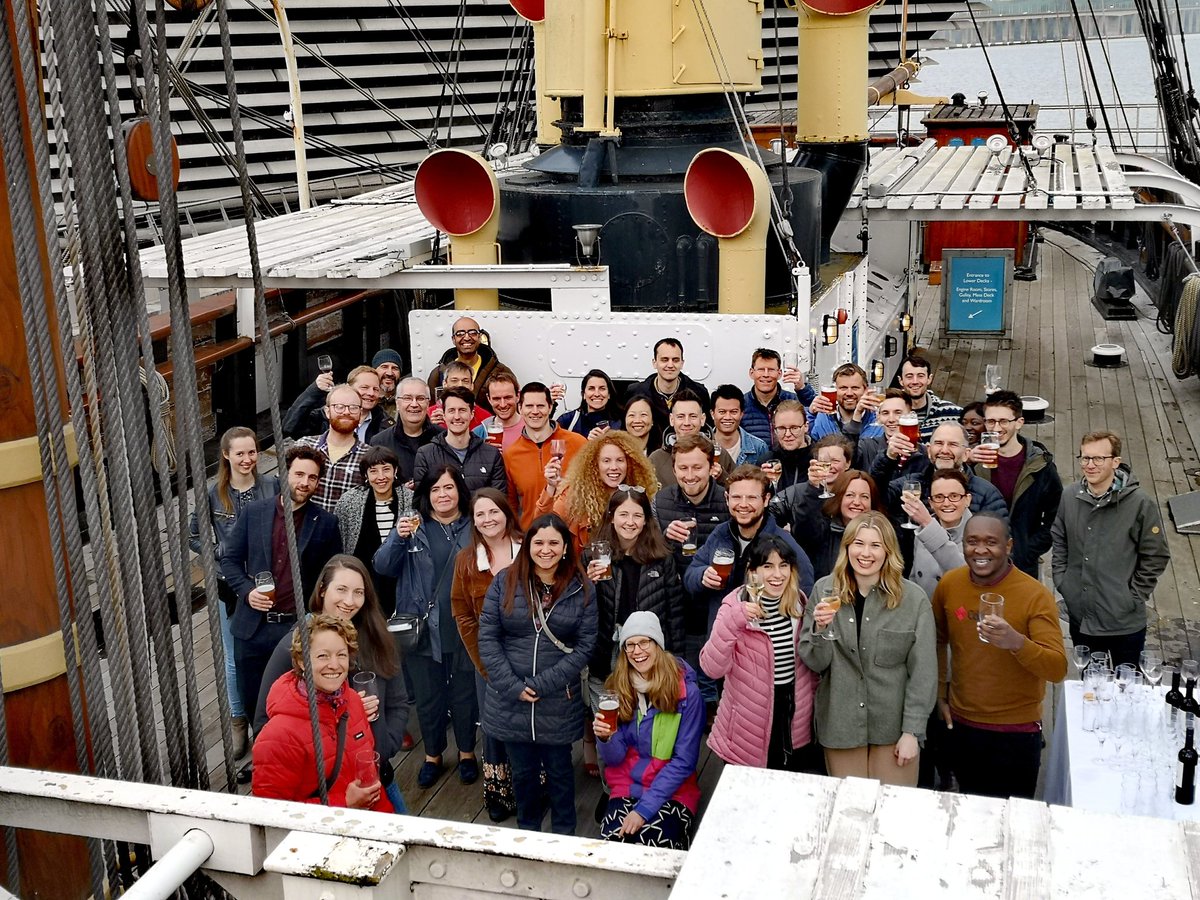 ScotSAGES's tweet photo. SAGES ASM (Scot Alliance of Geo &amp; Env Sciences Annual Science Meeting) is GO! Fab to meet in person after more than 2 yrs. In Dundee for our #icebreaker event on the #RRSDiscovery Cheers everyone! @DiscoveryDundee @AbertayUni @Geog_UoD @SAMSoceannews @edunigeog @dundeecity https://t.co/U3AdqLUmDk