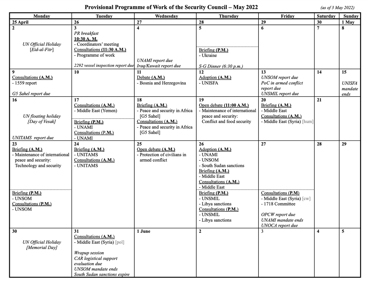 JeffStrew's tweet photo. NEW: May #UNSC programme of work under the @USUN presidency.

🇺🇸 #US will convene 2 signature events:

May 19 - food security &amp; conflict
May 23 - technology &amp; conflict

Source: @SCRtweets https://t.co/bgSSC5zgSl https://t.co/OfiAhvcffX