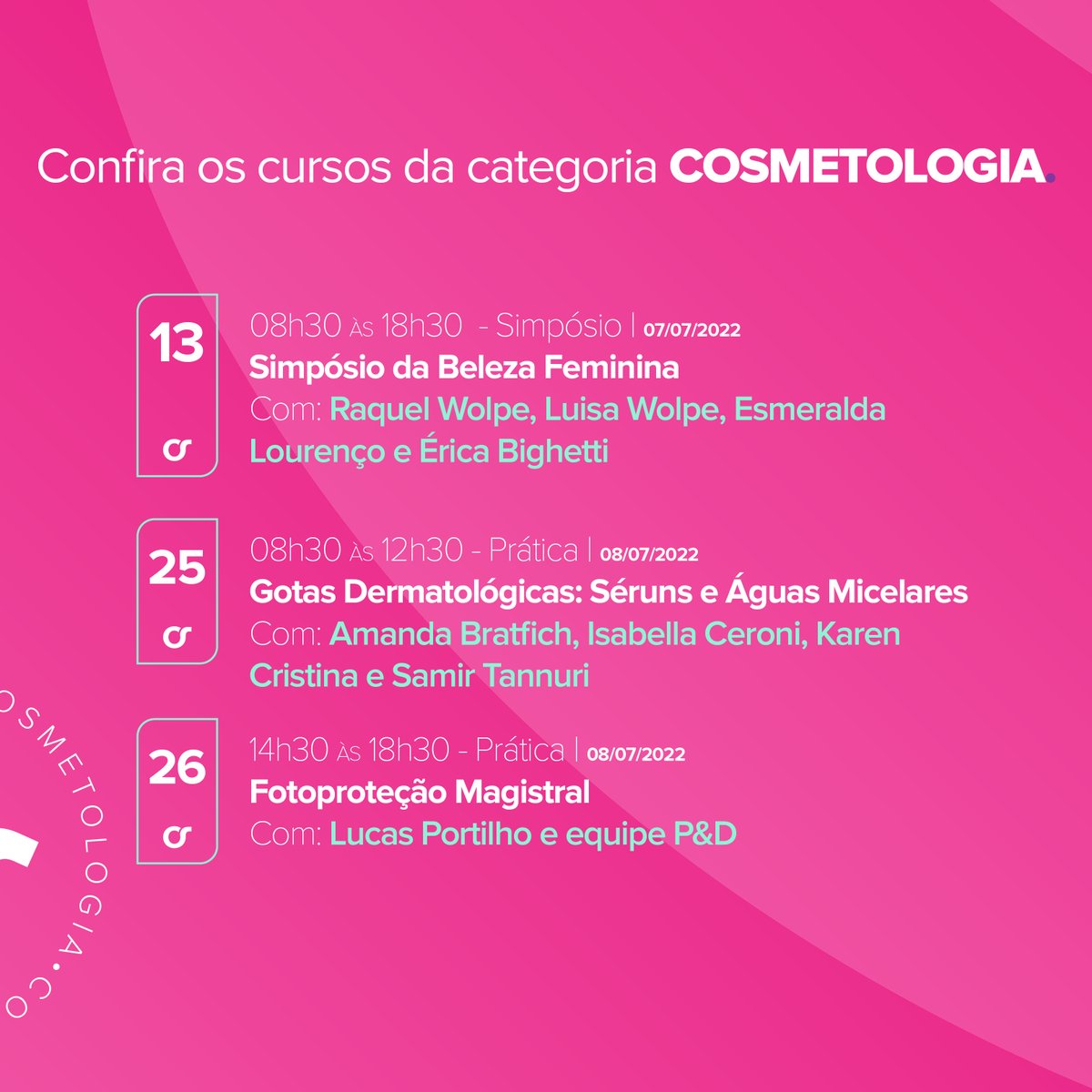 Consulfarma's tweet photo. Conheça a programação dos cursos da categoria Cosmetologia.

👉Ficou interessado em participar desses cursos? Acesse o link abaixo:

https://t.co/WI6b3rOqSQ

 #farmaciademanipulacao #farmaceutica #apoioaciencia #consulfarma2022 #congressoconsulfarma #cosmeto #cosmetologia https://t.co/69Ovwa3Gvz