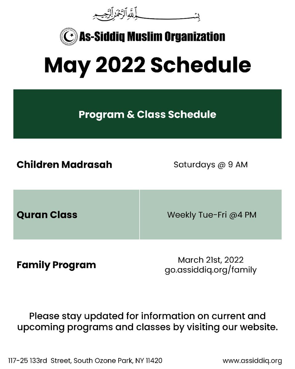 assiddiqmasjid's tweet photo. Here are our Salaah time for May 2022 ๐ #cometosuccess https://t.co/mVizFRoM3u