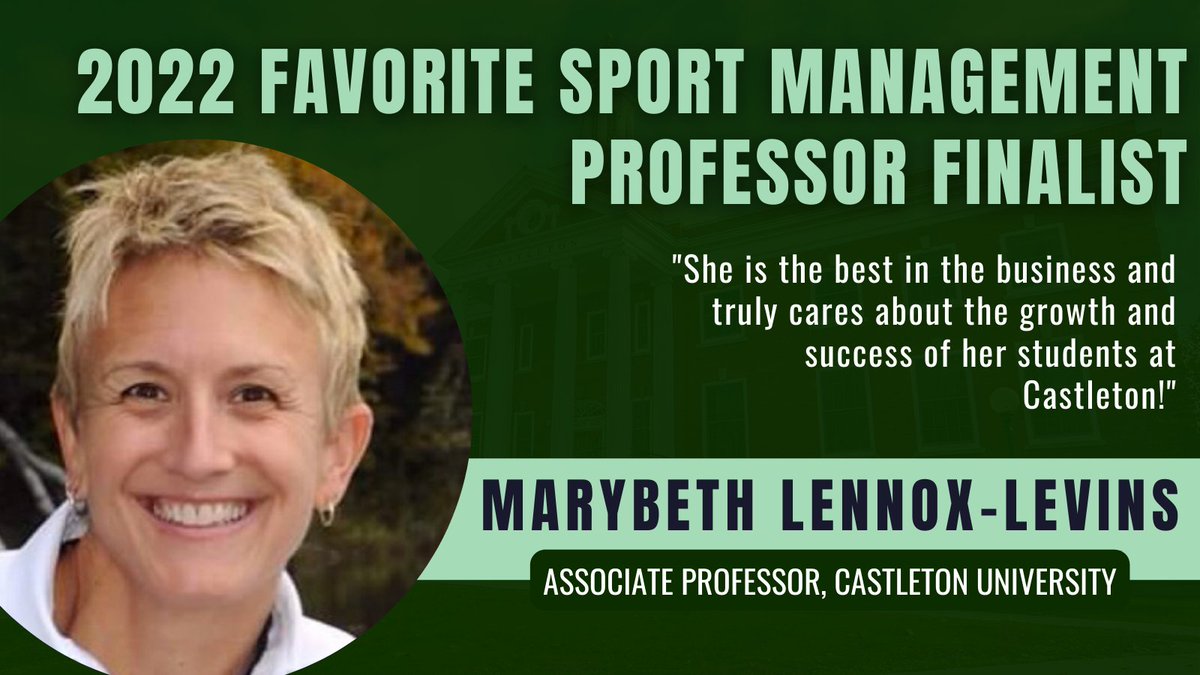 TeamWork_Jobs's tweet photo. While we are tallying up the votes for the 2022 Favorite Sport Management Professor, we wanted to spotlight each of our four finalists! First up is Marybeth Lennox-Levins, Associate Professor at @CastletonEdu!
#TeamWorkUEducationalPartner https://t.co/HCxpQvO1vJ