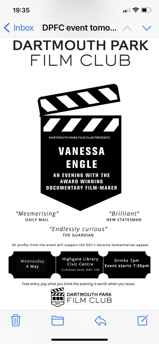 Hapoening tomorrow! So pleased the Dartmouth Park Film is back! We’re doing some yummy snacks! All profits going to the DEC’s Ukraine Humanitarian Appeal 🙌 #tufnellpark #archway #filmclub