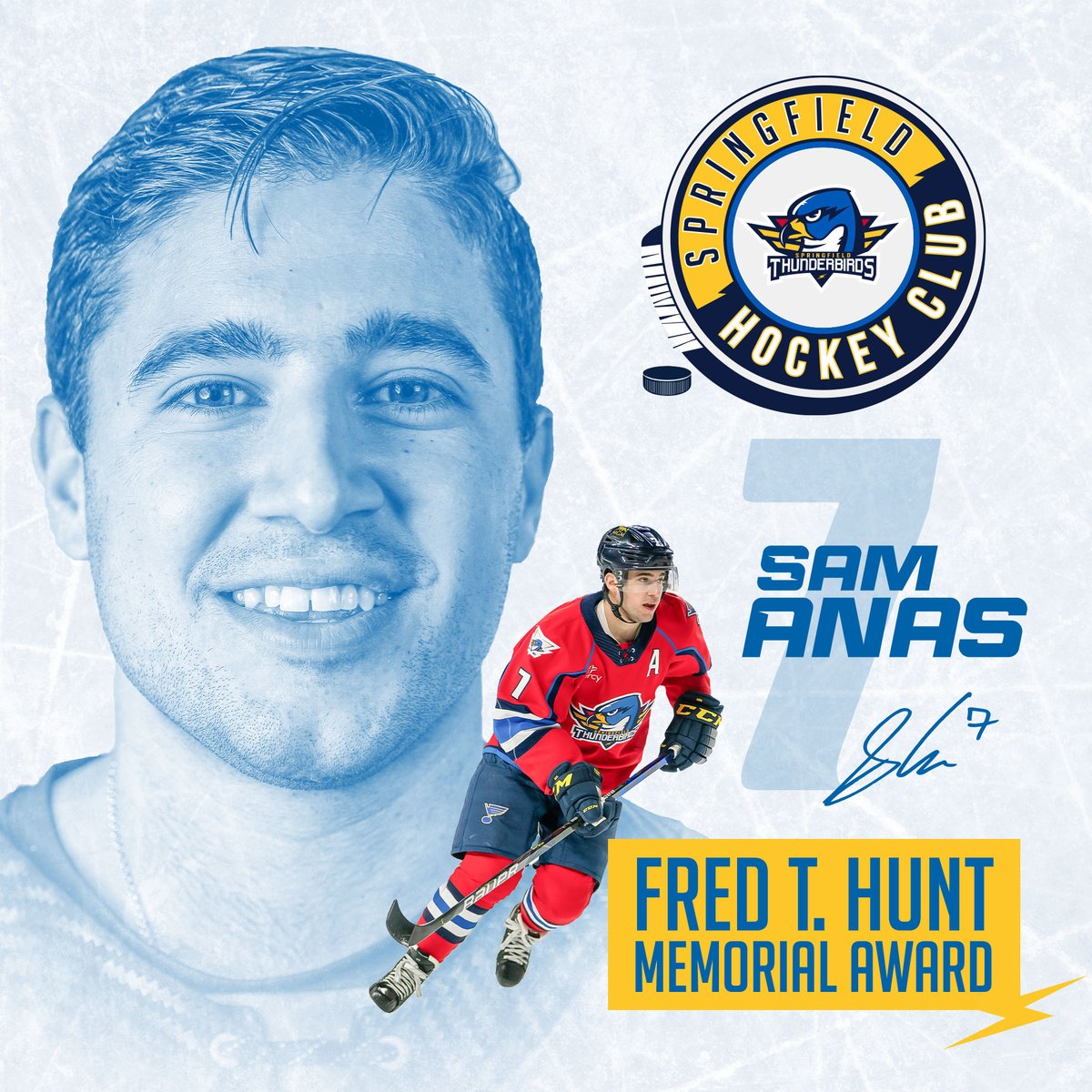 Sam Anas has been named the 2021-22 winner of the Fred T. Hunt Memorial Award! The Fred T. Hunt Memorial Award is awarded to an AHL player who best exemplifies the qualities of sportsmanship, determination, and dedication to hockey.