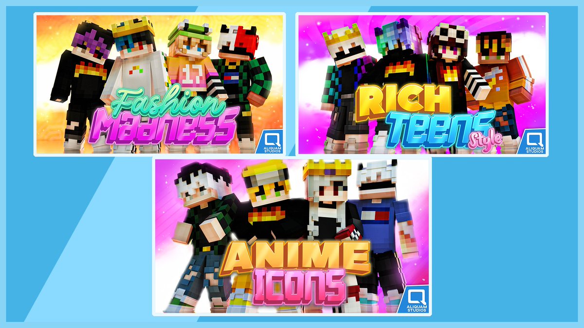 New skin packs made by me for <a href="/AliquamStudios/">Aliquam Studios</a> 

💎 Fashion Madness: marketplace.minecraft.net/en-us/pdp?id=3…
💎 Anime Icons: marketplace.minecraft.net/en-us/pdp?id=0…
💎 Rich Teens Style: marketplace.minecraft.net/en-us/pdp?id=5…