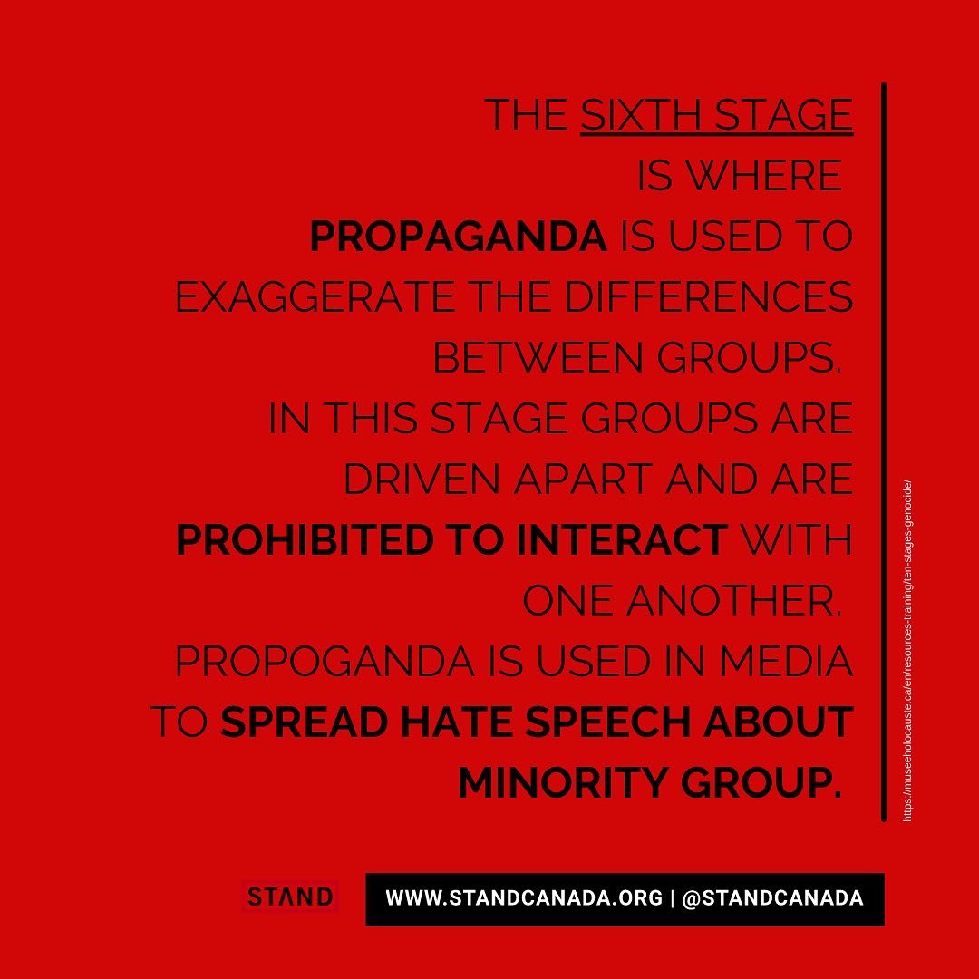 STANDCanada's tweet photo. Let’s explore stages 6-8 of the 10 stages of genocide. https://t.co/8TBNoDyJcl
