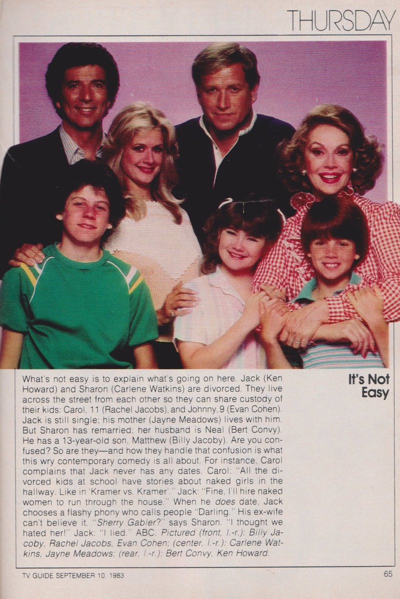 TVGFPI's tweet photo. IT'S NOT EASY. 1983.
#ItsNotEasy #BillyJacoby #RachelJacobs #EvanCohen #CarleneWatkins #JayneMeadows #BertConvy #KenHoward #TVGuide https://t.co/bPslXOsB8G
