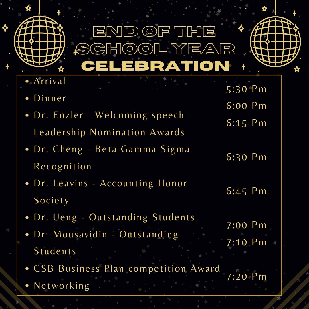 ustcsb's tweet photo. CHECK OUT OUR AGENDA FOR THE END OF THE SCHOOL YEAR CELEBRATION!
RSVP for the event using the link in our bio!
#ustcsb #CSBhouston #CameronSchoolofBusiness #BeyourBoldself #usthouston #uststrong https://t.co/IENp24tM3G