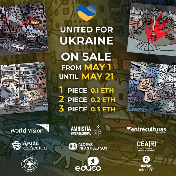 OxfamIntermon's tweet photo. 🙌🏾 Ya está a la venta la colección #UnitedForUkraineNFT, una iniciativa de ‘criptomecenazgo’ creada por 9 ONG, el diseñador @MariscalOficial, @coleccion_nft y #Goldenrealm para apoyar a las personas afectadas por la guerra de #Ucrania.

Toda la info:👇🏼
https://t.co/O1ThhJJrtR https://t.co/tgdgy4V9Sb