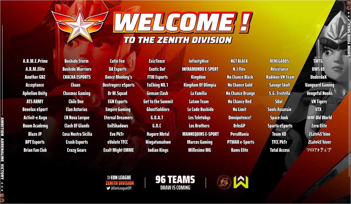 🚨You've all been waiting for it ! The time has come to announce the 96 selected teams for the Zénith Division ! 🔥

We welcome the 96 selected teams and wish them the best of luck ! 🍀 

And most importantly... Show Your Skill ! 🤩