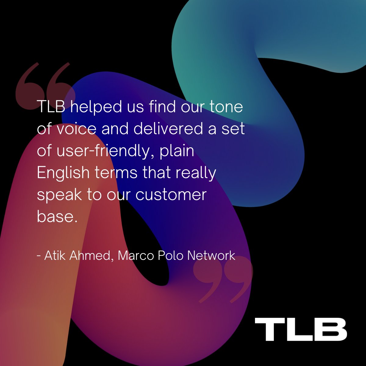 "TLB helped us find our tone of voice and delivered a set of user-friendly, plain English terms that really speak to our customer base."

- Atik Ahmed, @network_polo

tlb.law/legal-design

#TLB #LegalDesign #LegalOps
