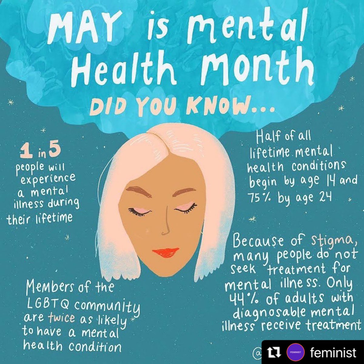 MerbenInt's tweet image. Repost @feminist
・・・
🎨&amp;amp; ✍️ by @eriicalewiis of @justgirlproject “May is a time to raise awareness of those living with mental or behavioral health issues and to help reduce the stigma so many experience 💙” #MentalHealthAwarenessMonth