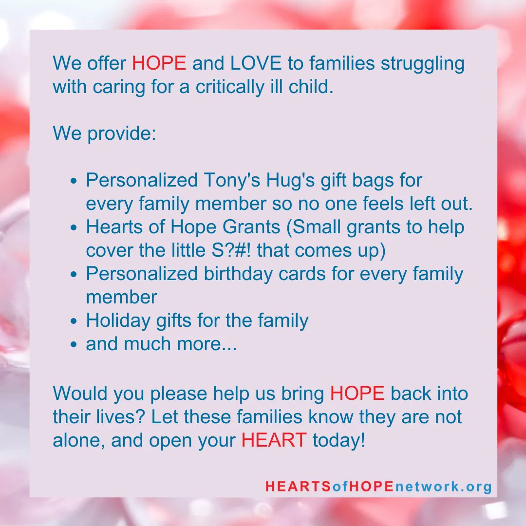 Help us help families caring for a critically ill child.  If you know a family in need tell them about us.