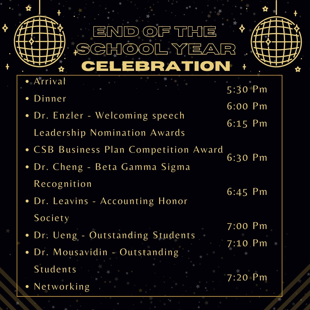 ustcsb's tweet photo. CHECK OUT OUR AGENDA FOR THE END OF THE SCHOOL YEAR CELEBRATION!
#ustcsb #CSBhouston #CameronSchoolofBusiness #BeyourBoldself #usthouston #uststrong #ustbold https://t.co/2Mv0x9BQua