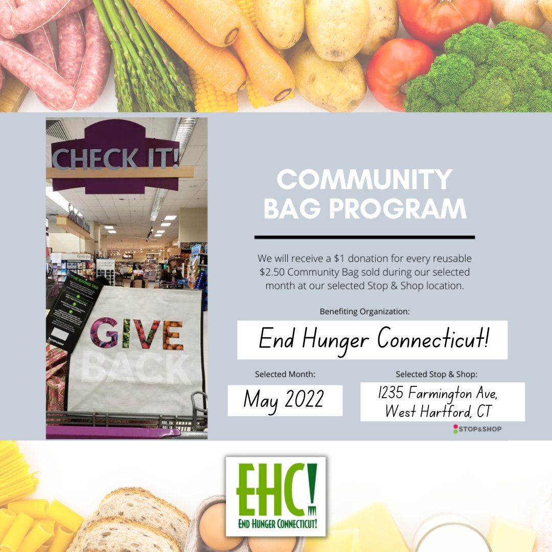 EndHungerCT's tweet photo. We are grateful to be a beneficiary for two programs thru @StopandShop! All May long support EHC! at the 2 locations below by purchasing a reusable Community Bag (#WestHartford) or a Bloomin' for Good bouquet (#Wethersfield)🛍️💐:
#endhungerct #hungerfreect #giveback #stopandshop https://t.co/uVBmRdjDoR