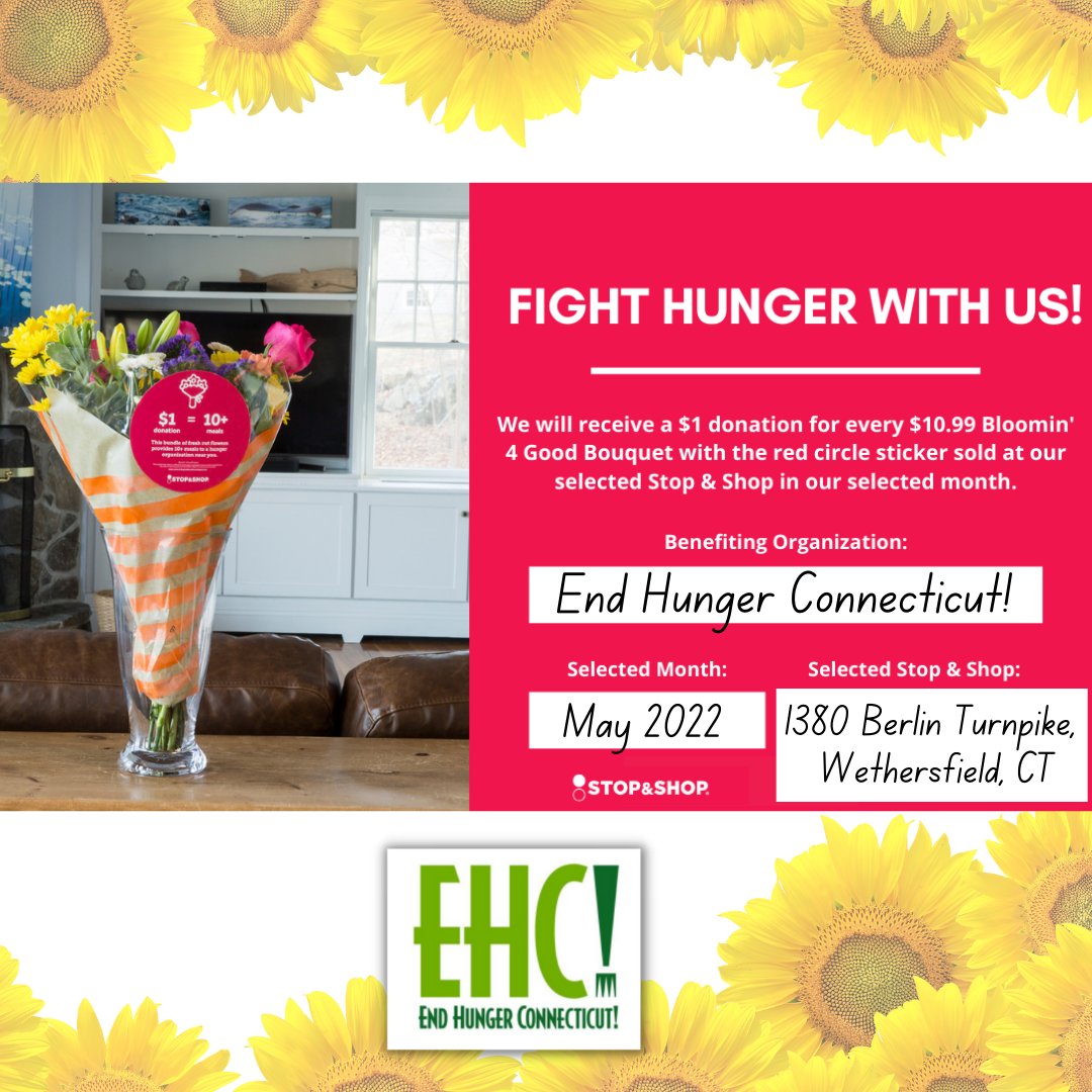 EndHungerCT's tweet photo. We are grateful to be a beneficiary for two programs thru @StopandShop! All May long support EHC! at the 2 locations below by purchasing a reusable Community Bag (#WestHartford) or a Bloomin' for Good bouquet (#Wethersfield)🛍️💐:
#endhungerct #hungerfreect #giveback #stopandshop https://t.co/uVBmRdjDoR