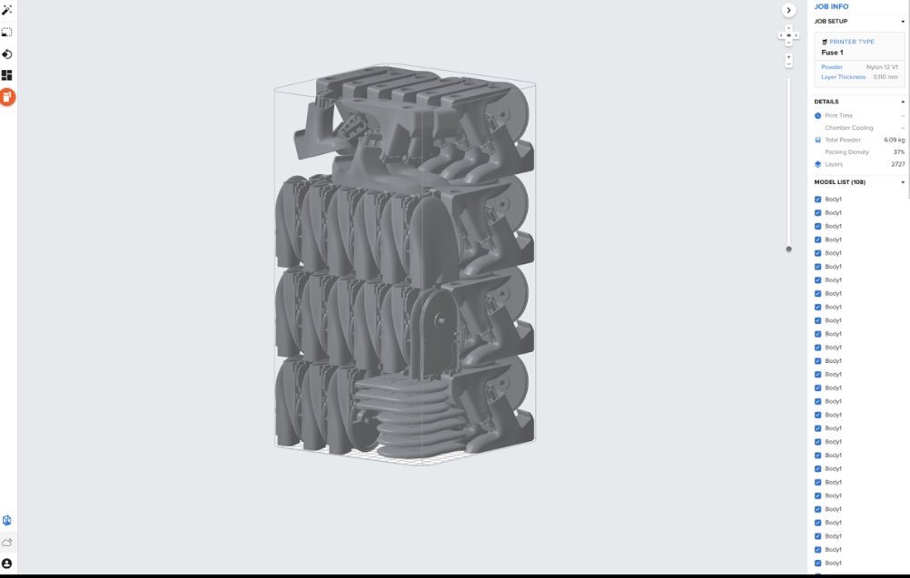formlabs's tweet photo. The shell was printed in Nylon 12 on the Fuse 1 and the jig for the electronics components was printed in ESD Resin on the Form 3+.
Fun fact: Our Fuse 1production builds can fit 27 chargers per build
#DigitalFactory22 https://t.co/ib8g5Z1s5l