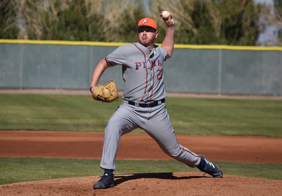 PimaAthletics's tweet photo. Congrats to Aztecs @BaseballPima LHP Jaren Jackson @jjaxx44 named 2nd Team All-ACCAC. In 13 appearances he threw 65.2 innings with a 6-2 record and a 2.88 ERA with 58 strikeouts. Photos by Stephanie van Latum and Ben Carbajal. #PimaBaseball #AztecTough https://t.co/sfRHu6cxh4