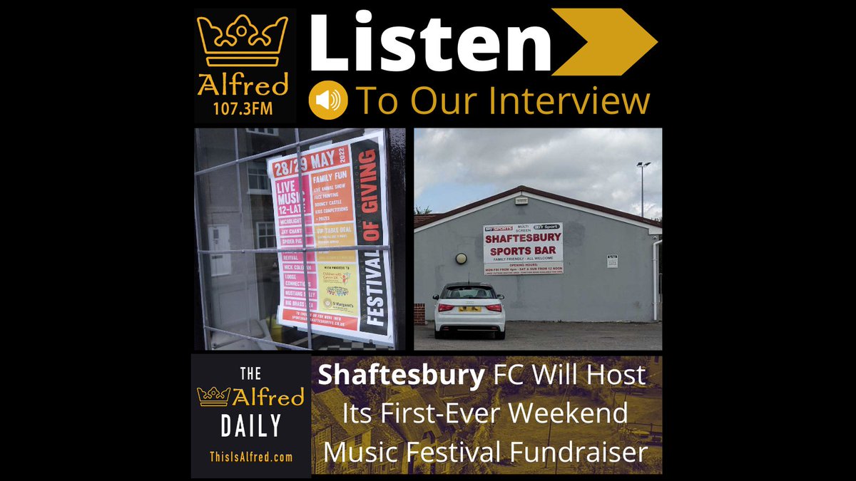 AUDIO: Shaftesbury Football Club is hosting its first-ever two-day music festival. Listen:
bit.ly/3vNLa65
On 28th and 29th May, the club will host 8 bands to raise funds for <a href="/ShaftesCarnival/">Shaftesbury Carnival</a>, Children with Cancer and St Margaret's Hospice #Dorset <a href="/SFC1888/">Shaftesbury F.C</a>
