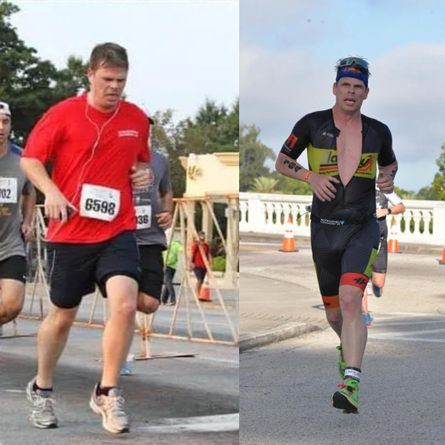 gamecockjoe's tweet photo. Almost 10 years apart. Me on the left at 37 and trying to kill that corporate 5k. Me on the right at 46 and trying to run people down in a triathlon at almost 90 seconds per mile faster. Still ugly, just faster and skinnier. lol https://t.co/rZ1teZaVrQ