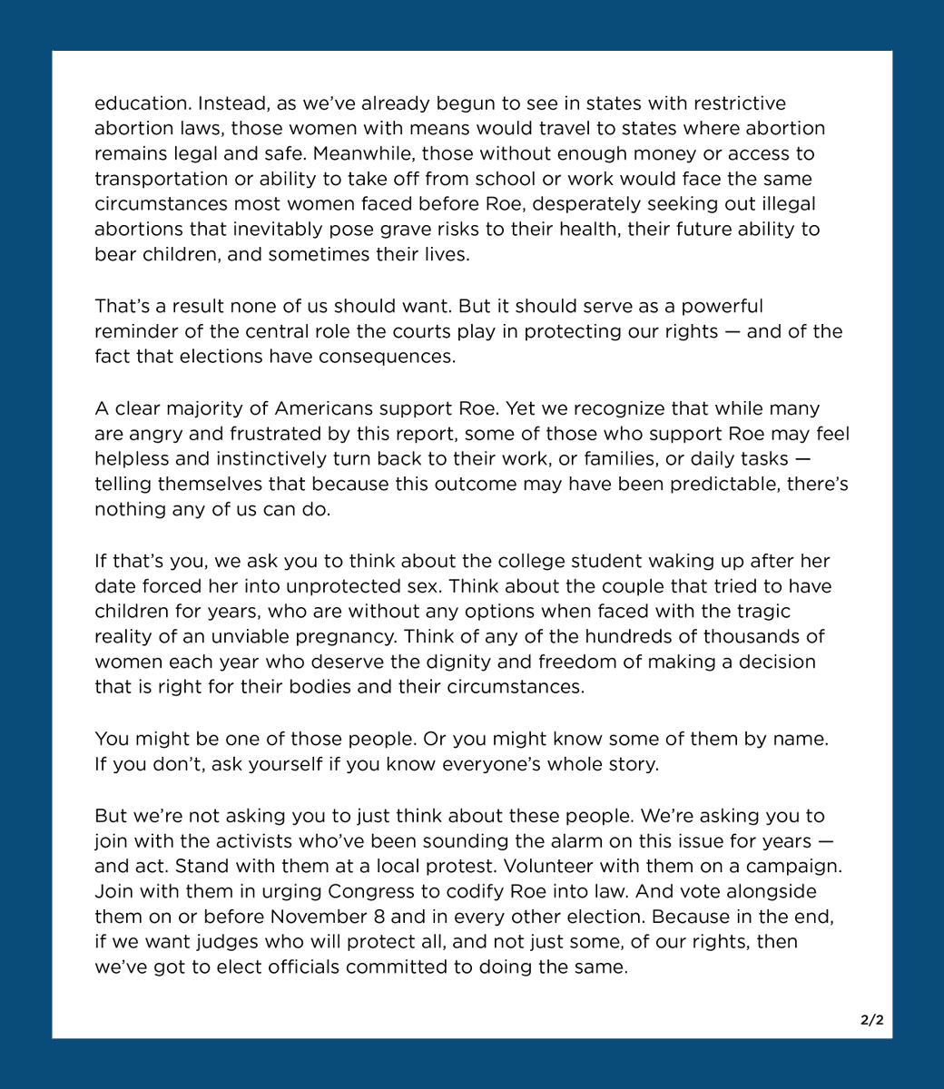 Here’s my statement with Michelle on the draft Supreme Court decision to overturn Roe v. Wade.