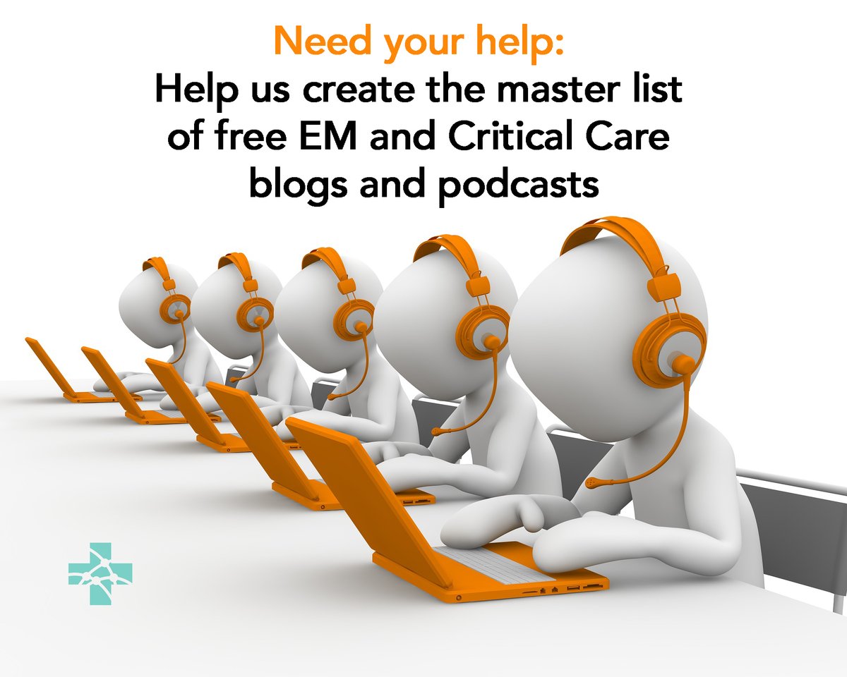 NEED YOUR HELP creating a master list of EM &amp; CC blogs/podcasts. 

Building off the great work by <a href="/LITFLblog/">LITFL</a>, what's the landscape look like?

Help our Data Archivist, Mina Phipps, by adding names of sites that aren't on our list. 

aliem.com/need-help-mast…