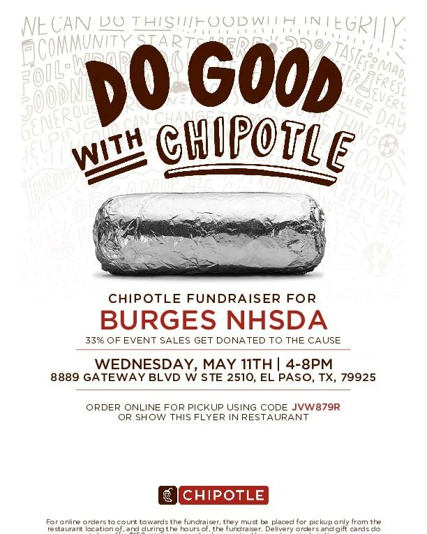 BurgesDance's tweet photo. NEXT WEEK!! Support the Burges Chapter of the National Honor Society for Dance Arts at the Chipotle at the fountains! We appreciate your support! https://t.co/b3i12k6TAB