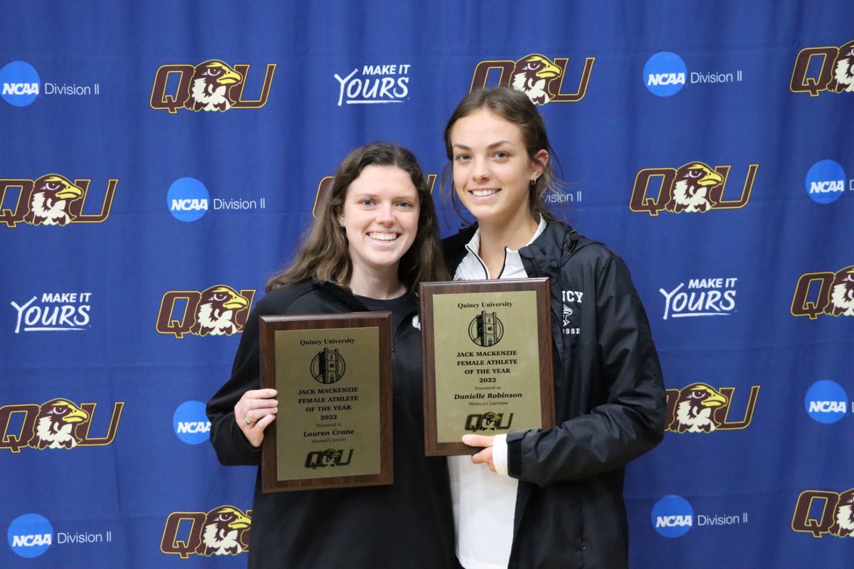 QUHawks's tweet photo. Congrats Danielle Robinson (@quhawkswlax) and Lauren Crane (@QUWSoccer) on winning Female Athletes of the Year! https://t.co/X5N6JyH1tX