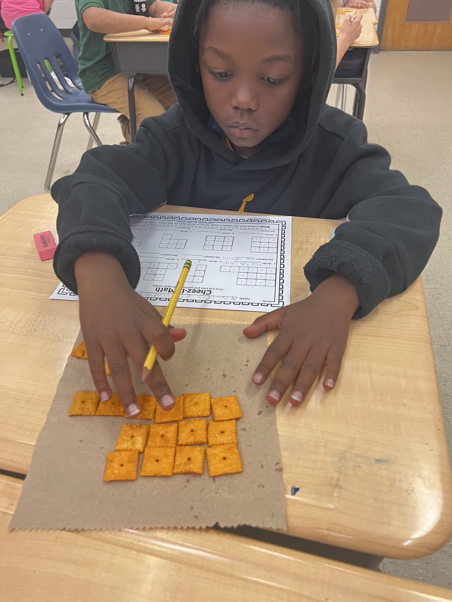 SchoolSouthside's tweet photo. What better way to find area and perimeter than with Cheez-it’s?! Third grade students created shapes using cheez-its and then determined the area and perimeter of each shape! https://t.co/uImoTkBR9I