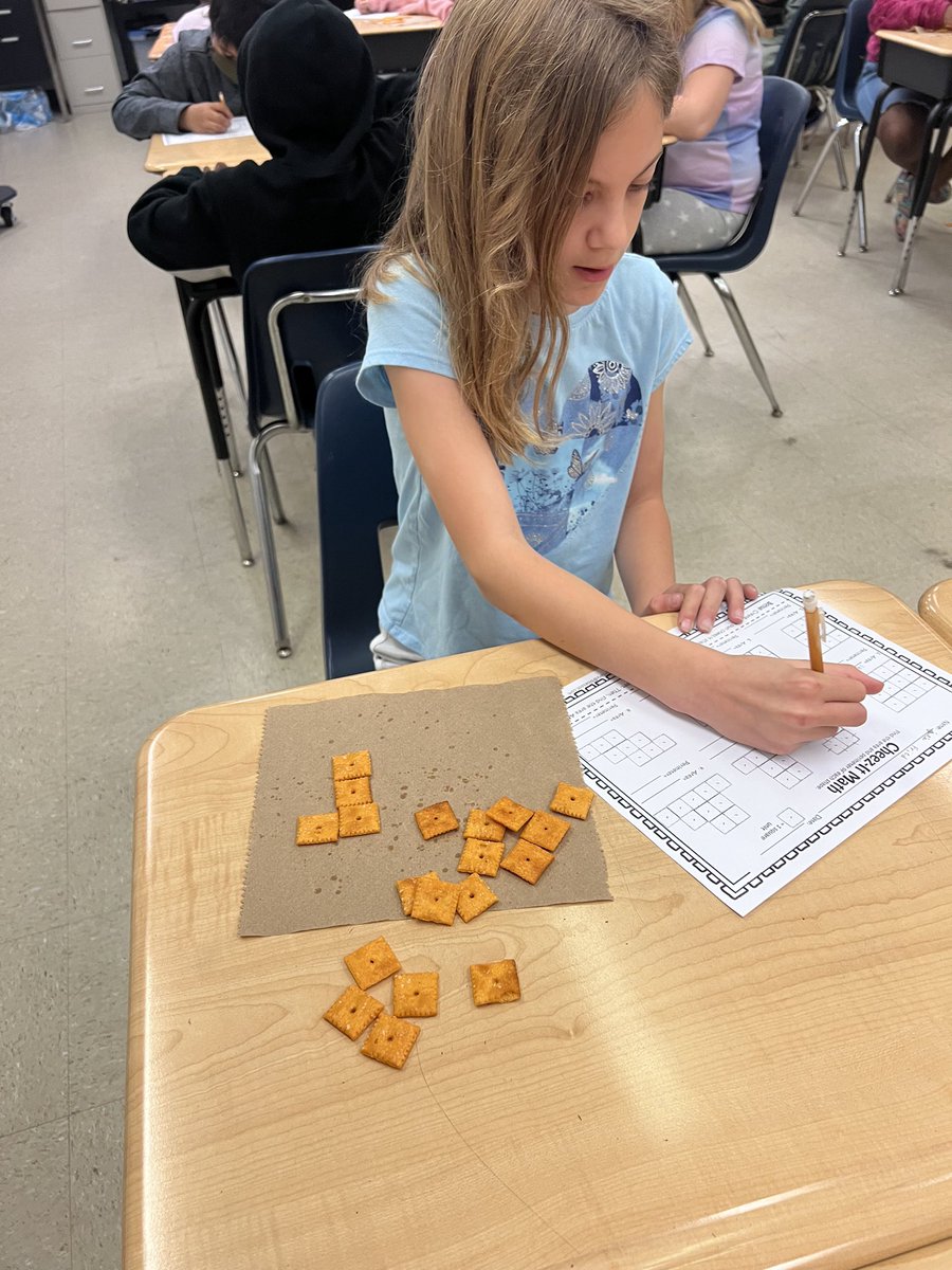 SchoolSouthside's tweet photo. What better way to find area and perimeter than with Cheez-it’s?! Third grade students created shapes using cheez-its and then determined the area and perimeter of each shape! https://t.co/uImoTkBR9I