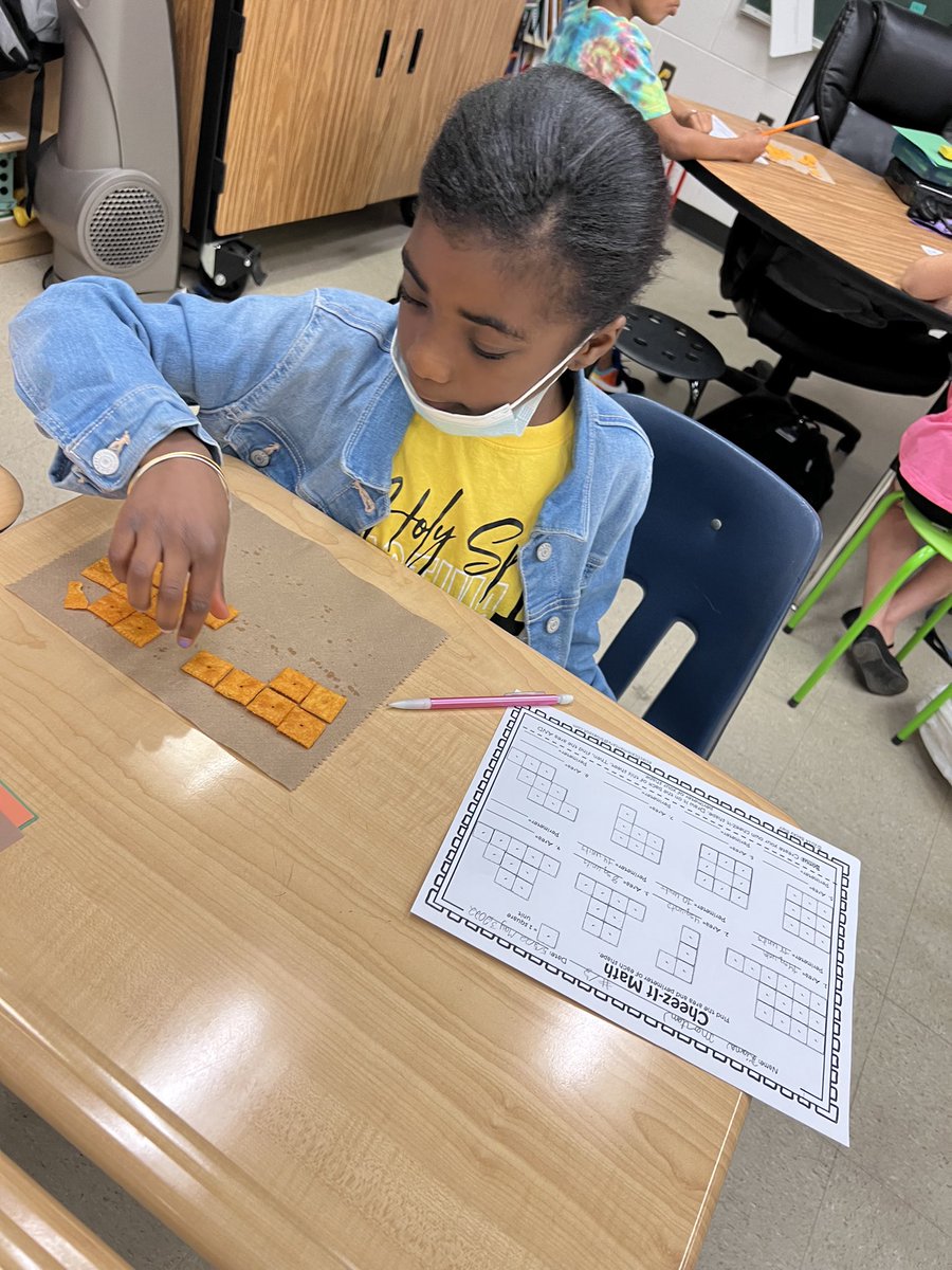 SchoolSouthside's tweet photo. What better way to find area and perimeter than with Cheez-it’s?! Third grade students created shapes using cheez-its and then determined the area and perimeter of each shape! https://t.co/uImoTkBR9I