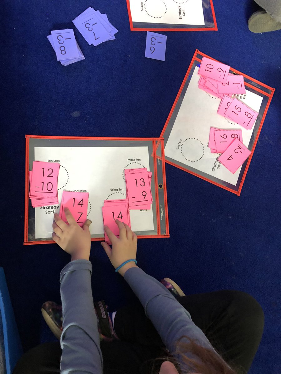 Working on building fluency in <a href="/MrsFrazee1st/">Mrs. Stacy Frazee</a> with our individualized subtraction facts. Today this group sorted their facts through 20 into the most efficient strategies <a href="/NavesinkSchool/">Navesink School</a>! Special thanks to <a href="/GuidedMath4U/">Sarah Masters</a> for the strategy sorting mats (slightly modified). #MTPSPride