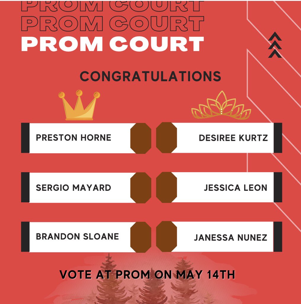 Congrats to all of our prom court members!! Voting will take place on May 14th