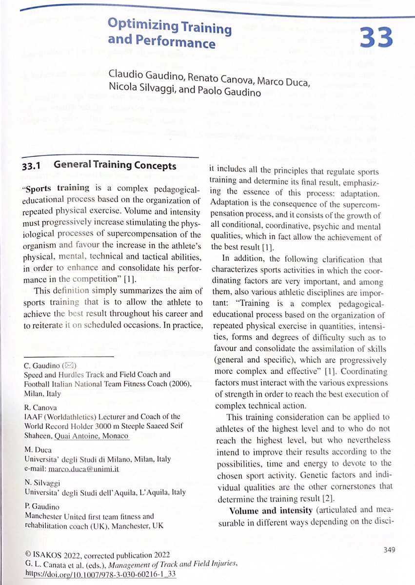 Management of Track and Field Injuries 📕 
Very happy to have contributed to this new book with a chapter about Optimizing Training and Performance.

#TrackAndField #Athletics <a href="/ISAKOS/">ISAKOS</a> #RenatoCanova

link.springer.com/book/10.1007/9…