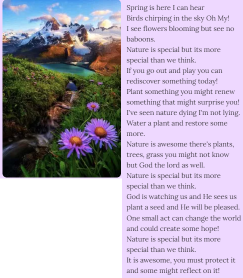 #CEW2022 After, "Wangari's Trees of Peace" 
we reflected or wrote a poem of how we can Rediscover, Restore and Renew our natural world. What is the importance of rediscovery?  In what ways can we restore God's creations and renew new life on Earth?  <a href="/HCDSBVirtual/">St. Clare of Assisi Virtual School</a>