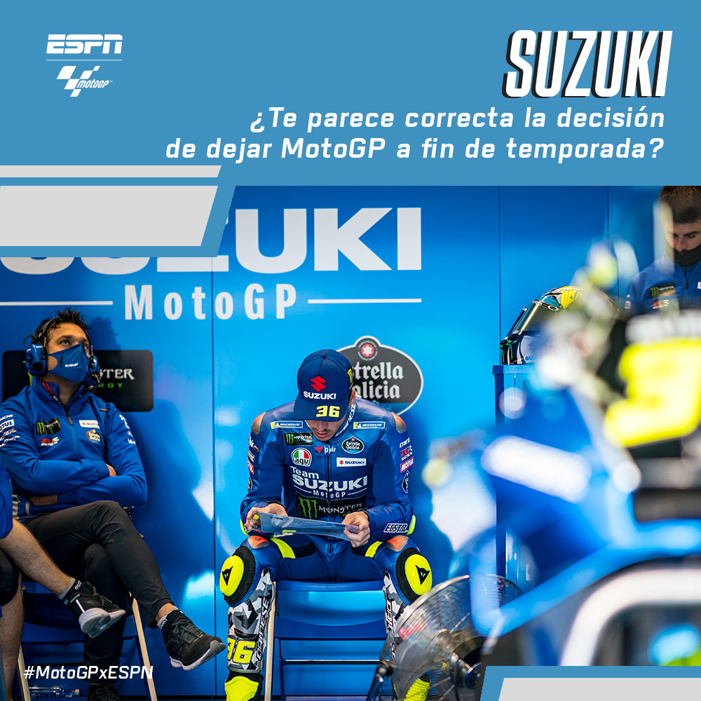 Con el rumor de que #Suzuki puede dejar #MotoGP al finalizar la temporada. ¿Cómo te cae esa decisión? ¿Te parece correcta? 🤔

#MotoGPxESPN