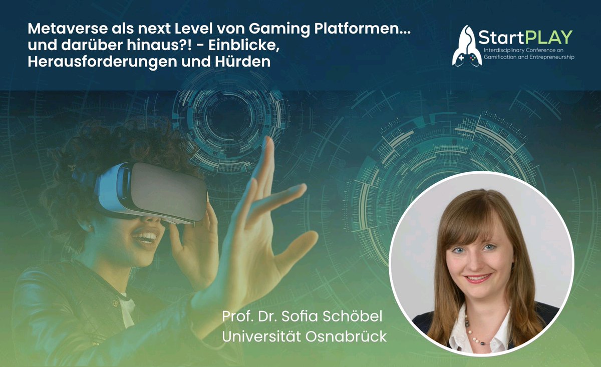 Die #StartPlay rückt näher! Für die Eröffnungs-Keynote freuen wir uns auf @SchobelSofia von der Universität Osnabrück und ihre spannenden Einblicke in das #Metaverse als #nextLevel von #Gaming Plattformen 🙌