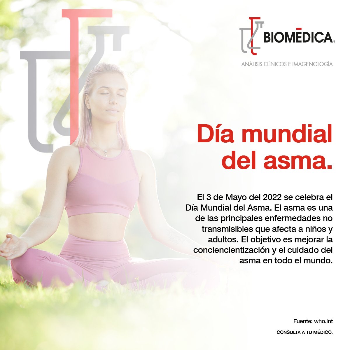 #DíaMundialDelAsma El asma es una de las principales enfermedades no transmisibles que afecta a niños y adultos. El objetivo es mejorar la concientización y el cuidado del asma. #Biomédica #TuSaludNuestraPasión