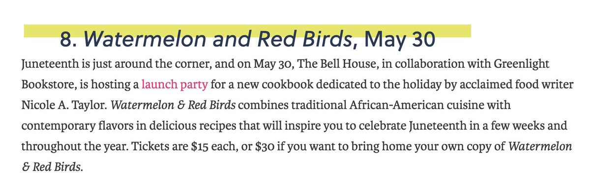 The Bell House (@bellhouseny) on Twitter photo Thanks <a href="/BrooklynBased/">Brooklyn Based</a> for highlighting our upcoming event with <a href="/greenlightbklyn/">Greenlight Bookstore</a> for the release of <a href="/foodculturist/">Nicole A. Taylor</a>'s new cookbook on Monday, May 30th!
Tickets on sale now: bit.ly/3yc5Iq8 Thanks <a href="/BrooklynBased/">Brooklyn Based</a> for highlighting our upcoming event with <a href="/greenlightbklyn/">Greenlight Bookstore</a> for the release of <a href="/foodculturist/">Nicole A. Taylor</a>'s new cookbook on Monday, May 30th!
Tickets on sale now: bit.ly/3yc5Iq8