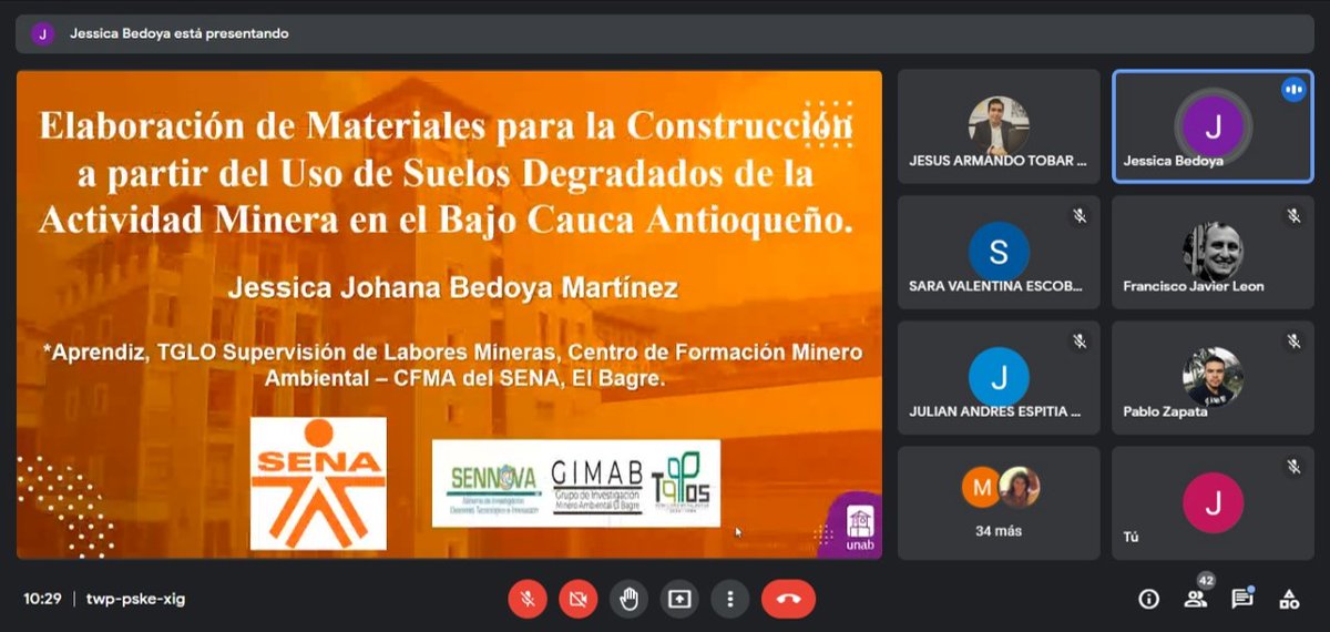 JAIROLEONZAPATA's tweet photo. Aprendiz👩‍🔬del Semillero TALLOS del CFMA @SENA_Antioquia realizó una ponencia oral relacionada con el uso de Pasivos Ambientales de la Minería en Economía Circular en el 5° Encuentro Interinstitucional de Semilleros de Investigación organizado por la @unab_online a nivel Nacional. https://t.co/Fq0owIsEWg