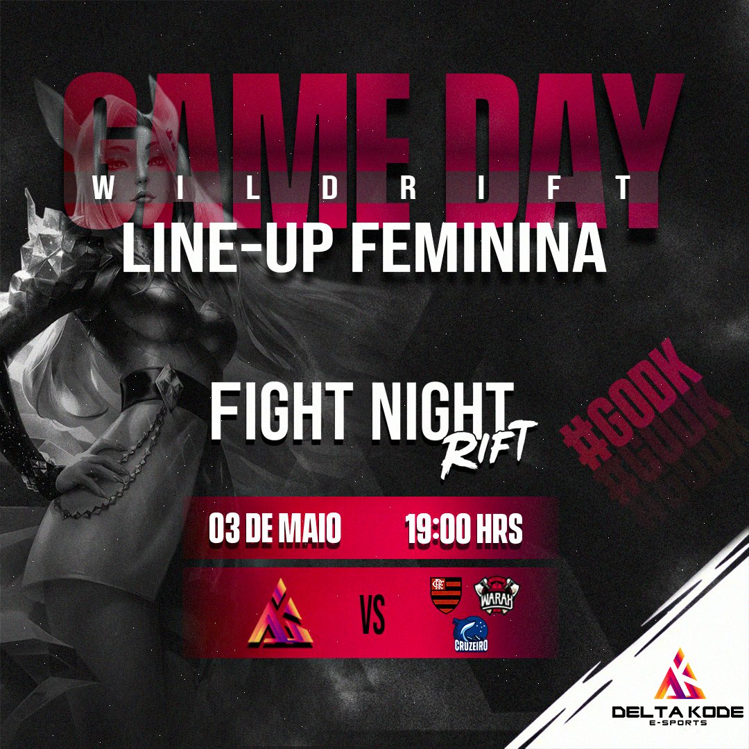 DKeSportsBR's tweet photo. • GAME DAY •
Hoje é dia de jogo! Nossa lineup Feminina vai jogar hoje às 19Hrs o campeonato da Fight Night Rift Brazil!
Eai, você não vai deixar de acompanhar né? Faz o 🔺e vem de
#GOdk
#esportsbrasil #gaming #wrbr #Wildriftbrasil https://t.co/HfD3CrlK9c