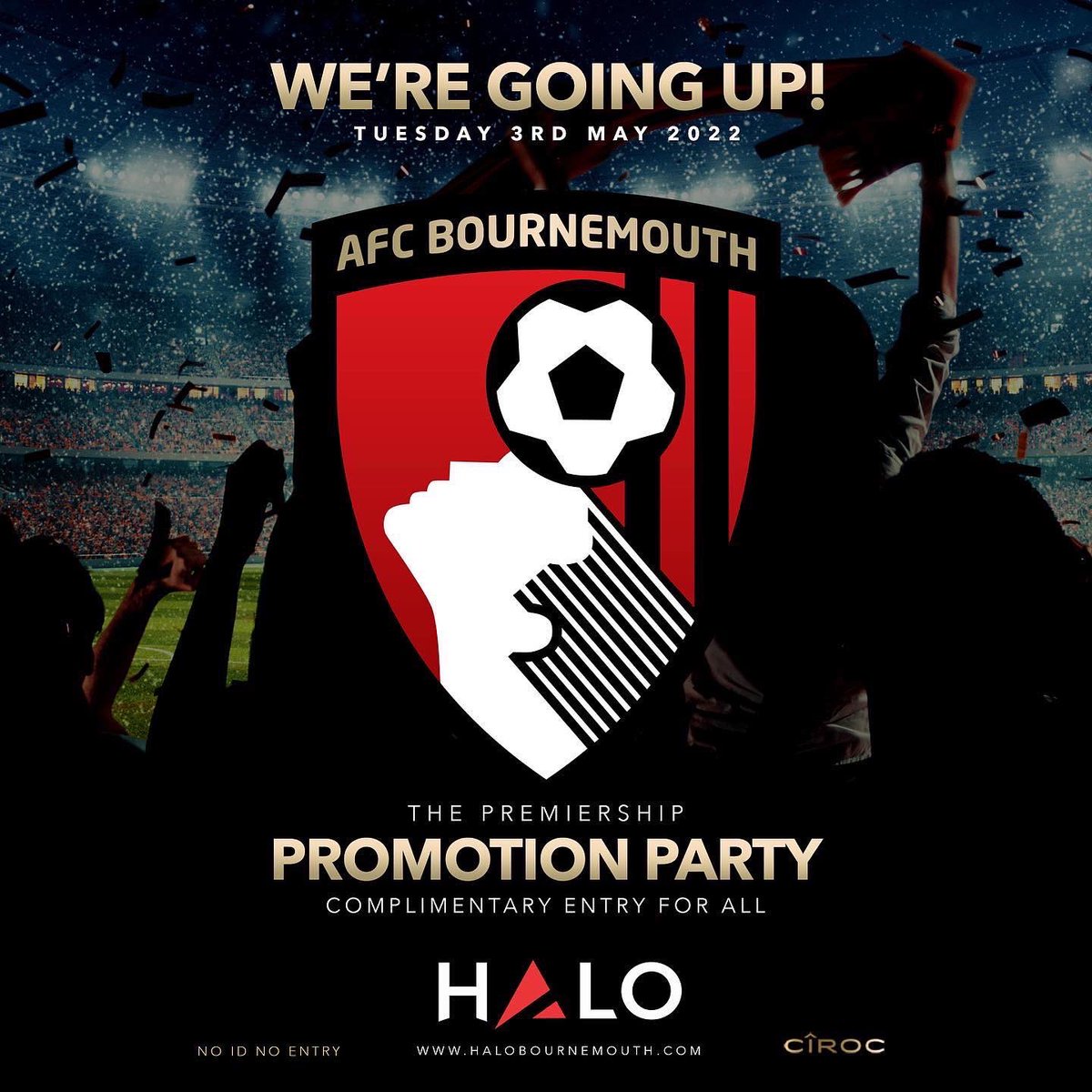 halobournemouth's tweet photo. Congratulations Cherries! 🍒🍒

We are going up!
And H🔺LO is opening up tonight to celebrate! We hear the players may even join us….

Doors open at 10:30pm with free entry for all! See you in the dance floor 🍒🔺

@officialafcb 
@halobournemouth 

#thepremiership #opentonight https://t.co/TsXXi2eDUr