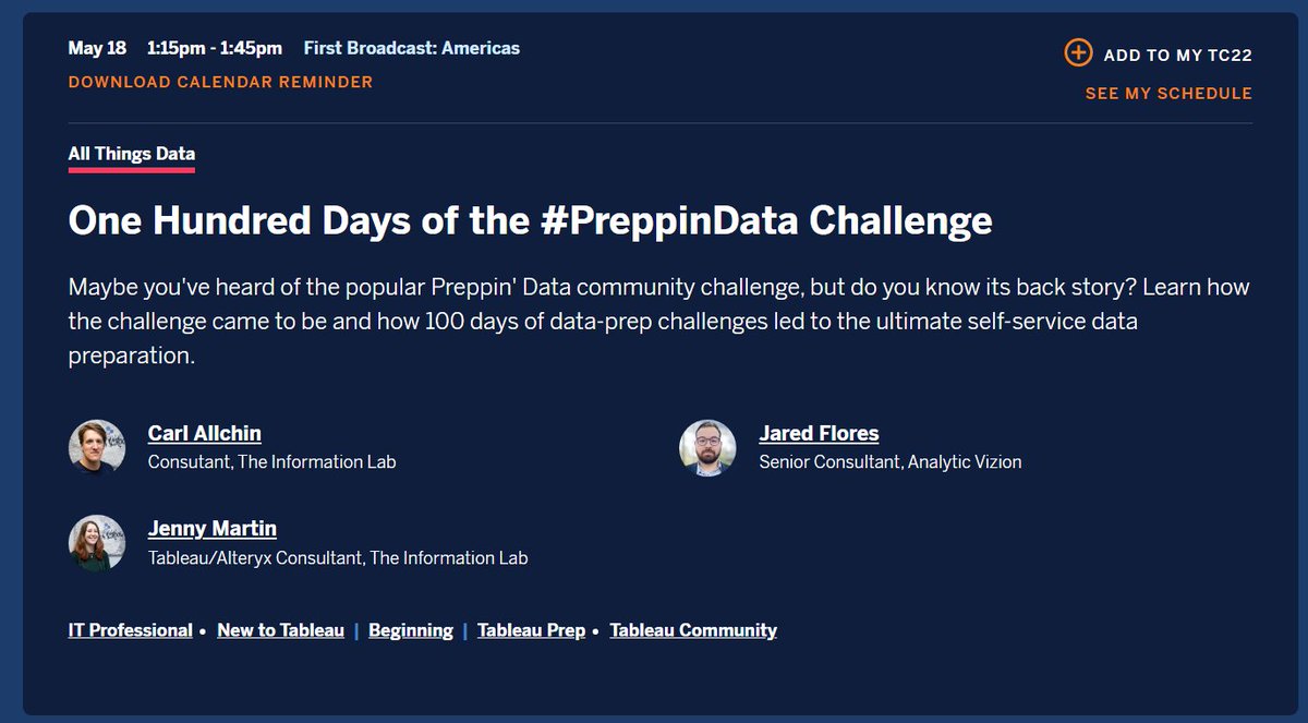 The <a href="/Tableau/">Tableau</a> Conference Schedule builder is up! Make sure you add this one to your TC calendar on May 18th!