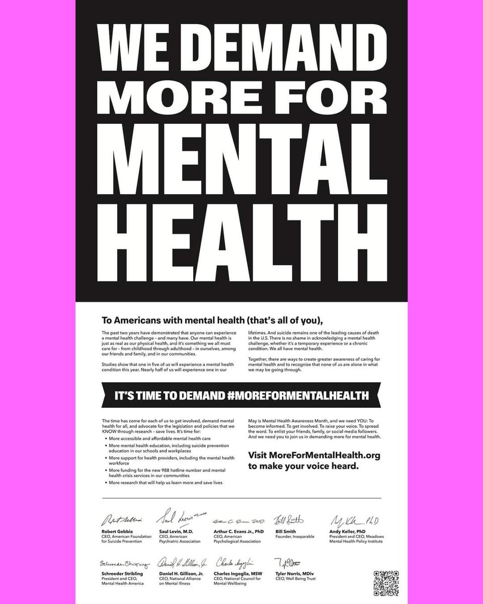 afspde's tweet image. Everyone has mental health, and that includes you. @AFSPnational brought together leading mental health organizations to amplify our voice in an open letter in The New York Times. Join us to demand #MoreForMentalHealth at moreformentalhealth.org