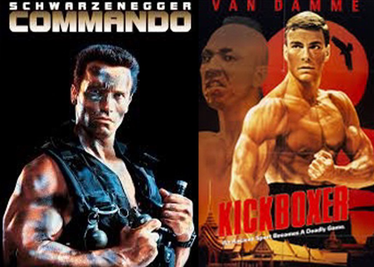 WorstMoviePod's tweet photo. Kickboxer tomorrow! Commando next week! We love to laugh at cheesy action. https://t.co/3XFxgc8ZED