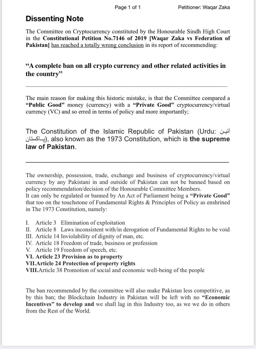 After a ban introduced by PTI Government on Crypto, I submitted this in Honorable Court &amp; the ban was stopped. The new Govt should look into this one page legislation <a href="/CMShehbaz/">Shehbaz Sharif</a> <a href="/MiftahIsmail/">Miftah Ismail</a>
