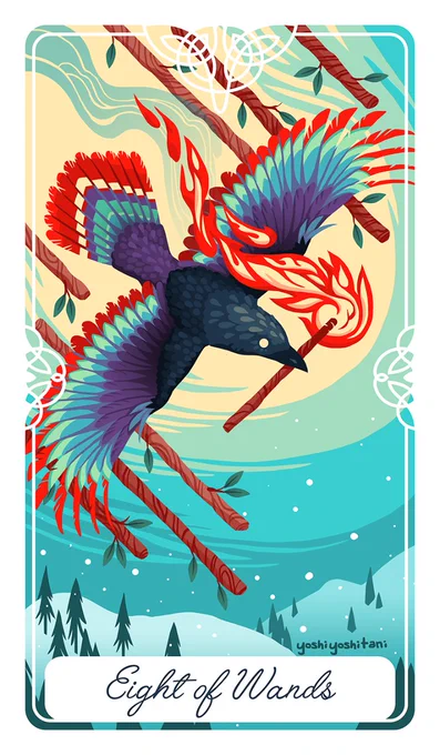 Another fiery choice from this suit, the Rainbow Crow represents quick, decisive action. This card is all about forward motion! 